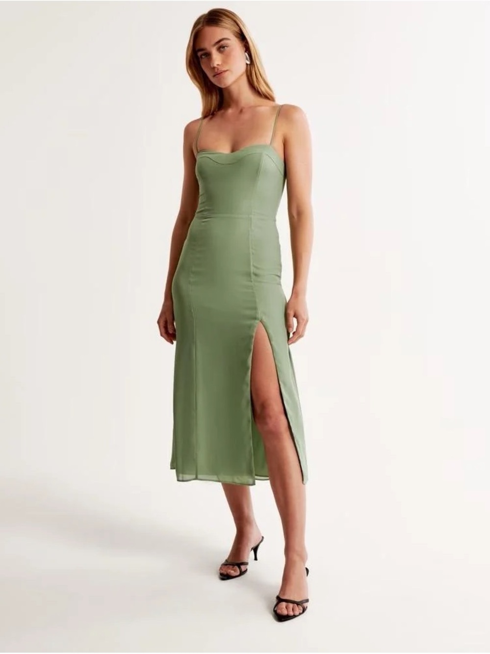 Abercrombie & Fitch Women's Green Midi Dress Wedding Guest